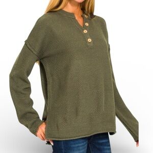 Mod Ref Olive Green Waffle Knit Pullover Sweater